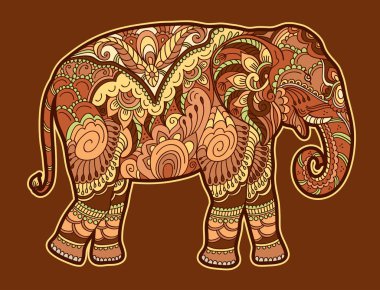 Tarz sahibi bir fil çiziyorum. Yetişkinlere yönelik stres önleyici boyama kitabı için karalama ve zentangle öğeleri içeren serbest çizim. Çok renkli parlak renkler