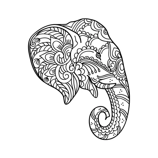Dibujo Zentangle Elefante Para Colorear Libro Para Adultos Otras Decoraciones — Archivo Imágenes Vectoriales