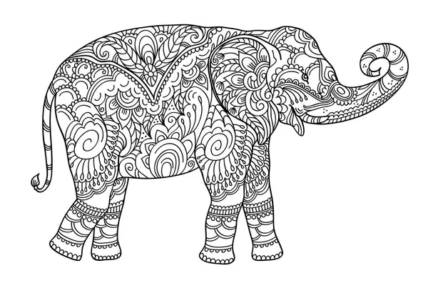 Dibujo Zentangle Elefante Para Colorear Libro Para Adultos Otras Decoraciones — Archivo Imágenes Vectoriales
