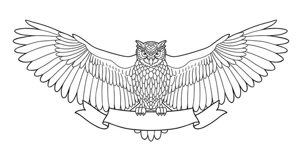 Coruja Eagle Coruja Delinear Emblema Estilo Hipster Com Fita Pássaros — Vetor de Stock