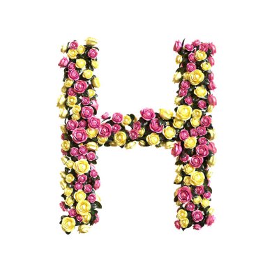 Çiçekli alfabe çiçek mektup koleksiyonu 3d çizim
