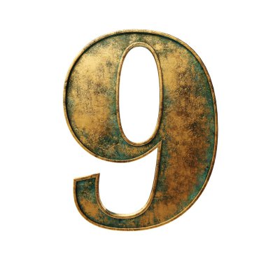 Eski bronz eski 3d izole alfabesi numaraları 3d illusttation