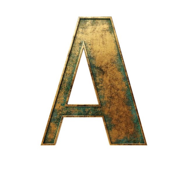 Old bronze ancient 3d isolated alphabet an numbers 3d illusttation
