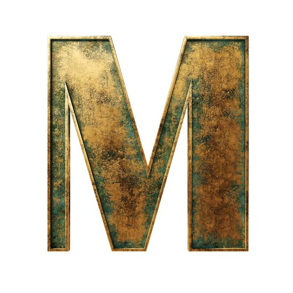 Old bronze ancient 3d isolated alphabet an numbers 3d illusttation