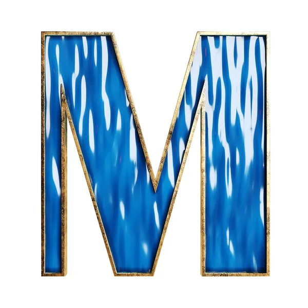 Blauwe Alfabet Cijfers Glas Brons Materiaal Geïsoleerd Illustratie — Stockfoto