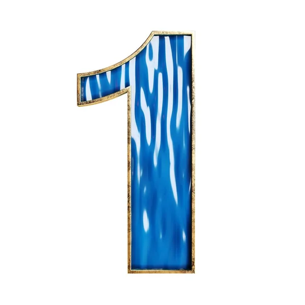 Alphabet Bleu Chiffres Verre Bronze Illustration Isolée — Photo