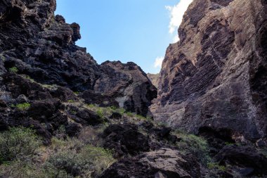 Gorge Masca hiking. Volkanik ada. Ada Tenerife, Kanarya Adaları, İspanya dağlarında.