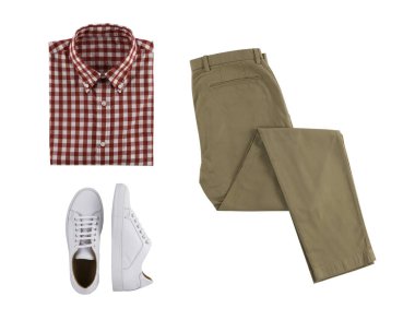 Resmi bir erkek elbiselerin düz bir şekilde yatıyordu. Açık Casual görünüm