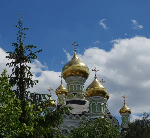 Monastero Pokrovsky Kiev Uno Sfondo Cielo Nuvoloso — Foto Stock