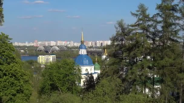 Antico Monastero Vydubetsky Kiev Sulle Rive Del Dnieper Una Giornata — Video Stock