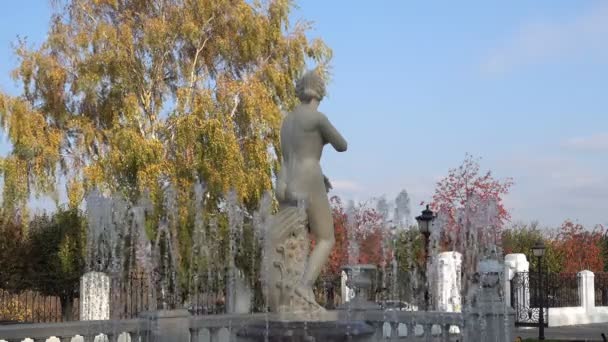 Fuente Vintage Con Estatua Venus Parque Otoño Chorro Agua Levanta — Vídeos de Stock