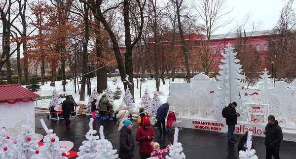 크리스마스 휴가 기간 동안 키예프 센터에서에서 솁첸코 공원에서 사람들이 — 스톡 사진