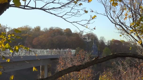 Herbst Blick Auf Die Brücke Auf Dem Wladimir Hügel Kiev — Stockvideo