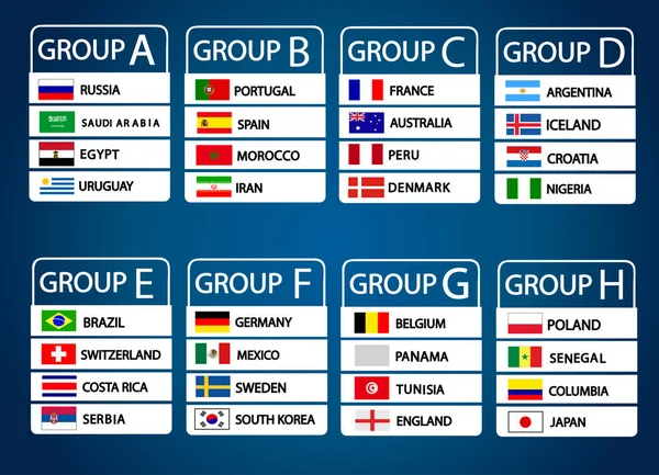 Futbol Dünya Şampiyonası gruplar. Vektör ülke bayrakları.