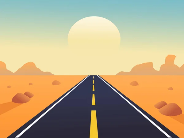 路与沙漠风景 山和阳光 — 图库矢量图片
