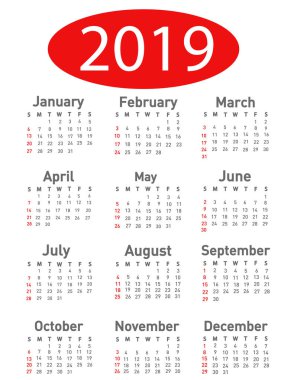 2019 vektör çizim için Takvim