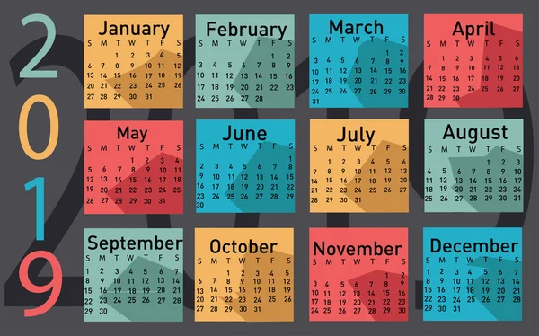 Kalender 2019 Vektor Illustration — Stock vektor