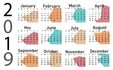 2019 vektör çizim için Takvim