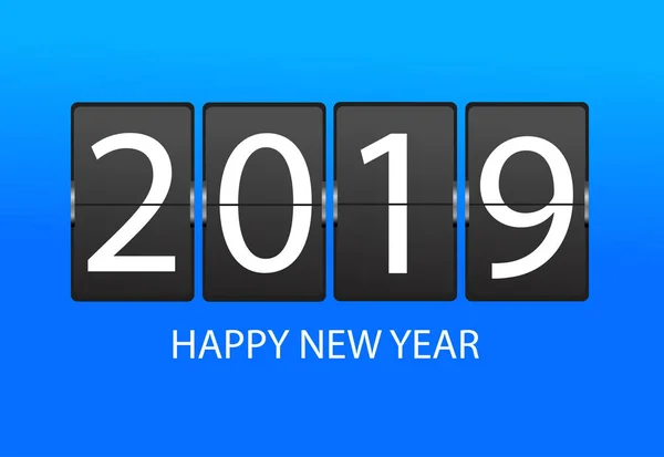 Horário Mecânico Feliz Ano Novo 2019 Cartão Saudação — Vetor de Stock