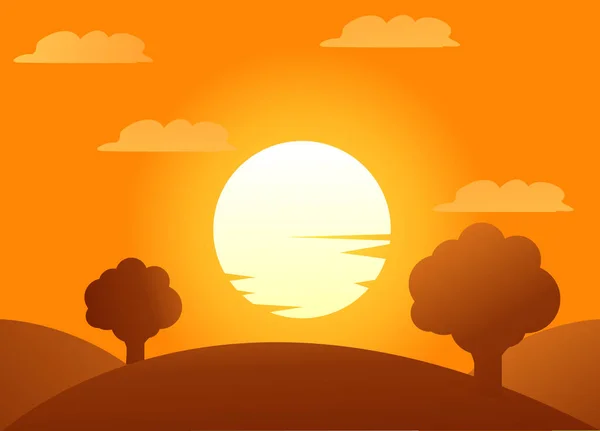 Herbst Bäume Vektor Illustration mit Sonnenuntergang — Stockvektor