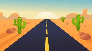 yol çöl manzarası, dağlar ve güneş ışığı ile