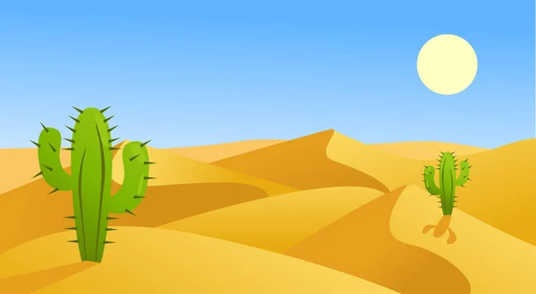 Paisaje con desierto y cactus — Vector de stock