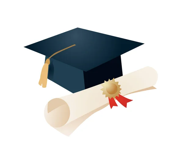 Tablero de mortero de graduación y diploma — Vector de stock