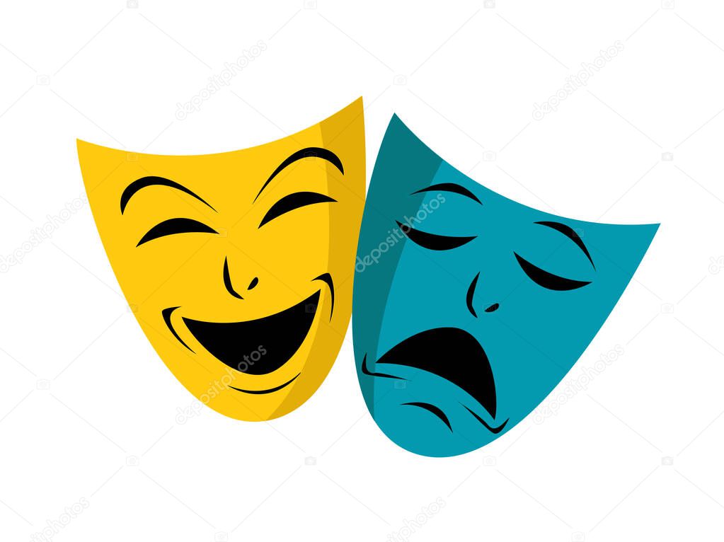 Theater icon with happy and sad masks. VECTOR illustration. 
