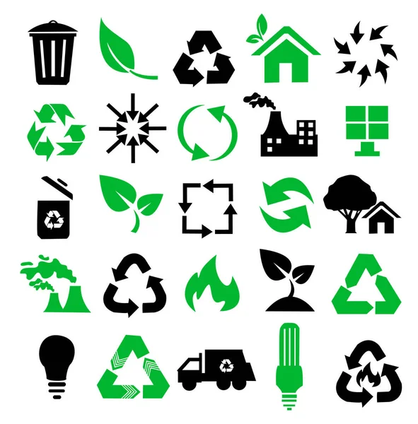 Set Vettoriale Icone Ambientali Riciclaggio — Vettoriale Stock