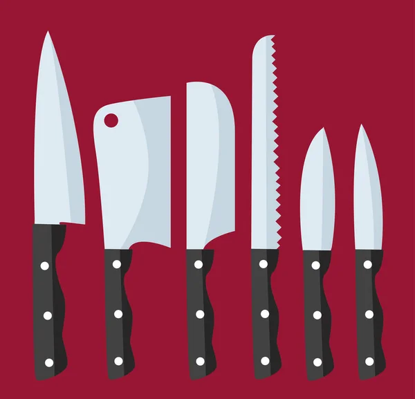 Cuchillo Línea Delgada Iconos Conjunto — Vector de stock