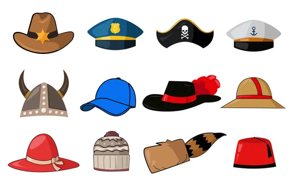 Verschiedene Hüte Illustration Symbole — Stockvektor
