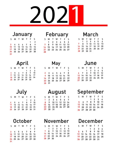 Calendar 2021 Vector Illustration — Stock Vector