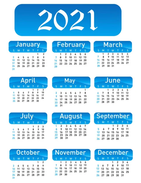 Calendário Para 2021 Ilustração Vetorial —  Vetores de Stock