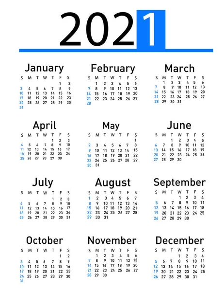 Calendar 2021 Vector Illustration — Stock Vector