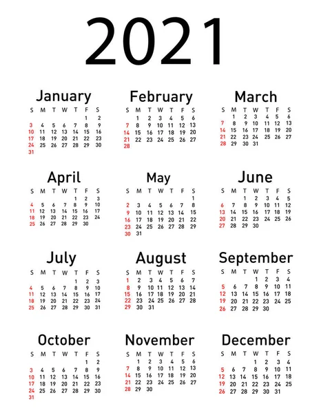 Calendar 2021 Vector Illustration — Stock Vector