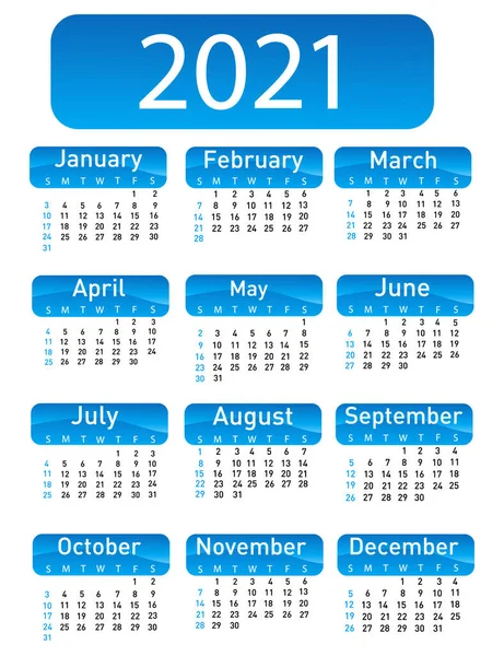 Calendário Para 2021 Ilustração Vetorial —  Vetores de Stock