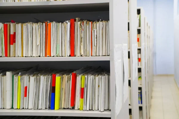 Personal things. Shelves with personal documents of the hospital patients.