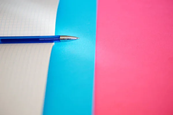 Üzleti Tanulmányi Idő Toll Fekszik Egy Notebook Matematika Kék Rózsaszín — Stock Fotó