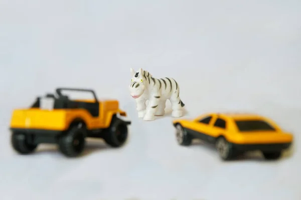 Carros Perto Zebra Perigo Estrada Enquanto Viaja Safari — Fotografia de Stock