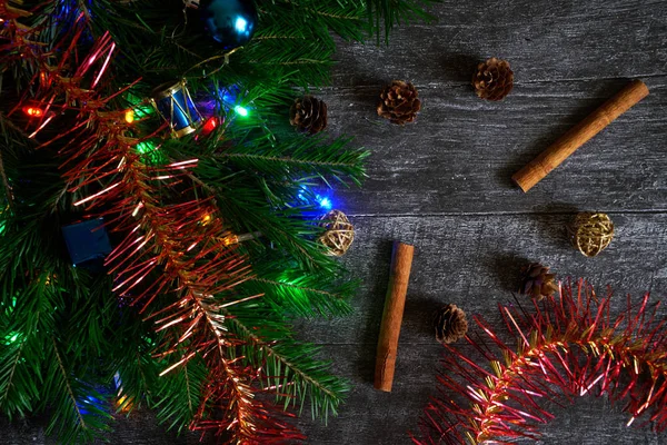 Ramo Albero Natale Decorato Con Ghirlanda Durante Natale Anno Nuovo — Foto Stock