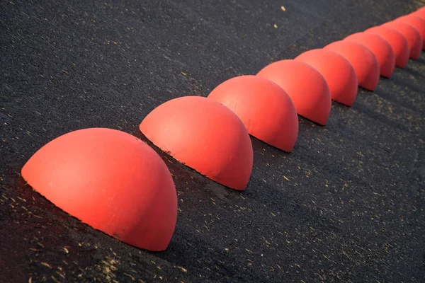 Parking Limiters Red Concrete Hemispheres Asphalt Restriction Traffic — Stock Photo, Image