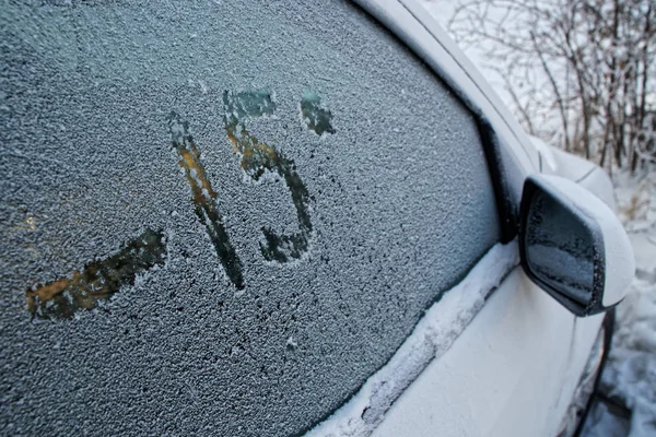 Вікно Боку Автомобіля Морозильній Камері Позначте Склі Від Ємна Температура — стокове фото