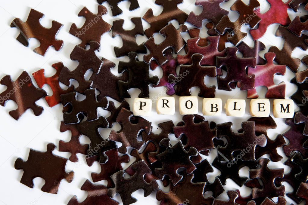 Solving complex problems. Assembling puzzles. Opportunities out of the problem situation. White background.                     