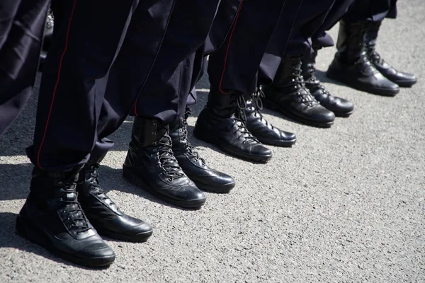 Army boots of Russian police in July 2019. Law and order and uni — Stock Photo, Image