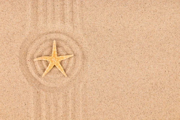 ヒトデは砂でできた円の中心に横たわっています デザインの場で ストック写真