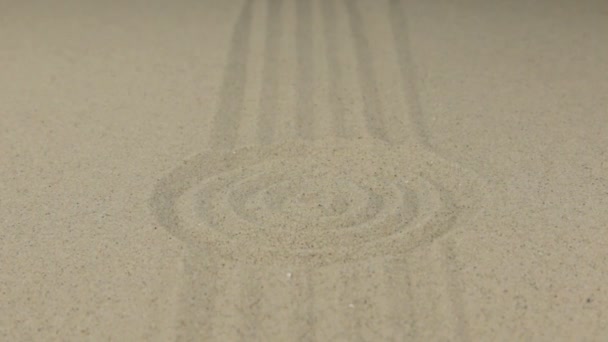 Konzentrischen Kreis und Linien auf dem Sand, mit einem Platz für Designer. Textur des Sandes. — Stockvideo