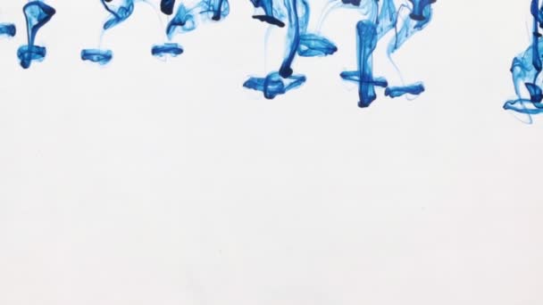 Chaotic movement of drops of blue paint in water. Abstract — Stock Video