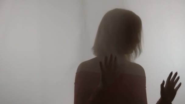 Silhouette Belle Fille Mains Touche Tissu Contraste Fille Sur Fond — Video