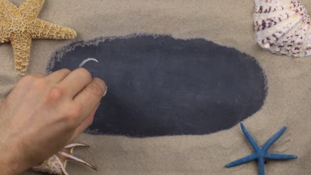 Handwritten word CUBA written in chalk, among seashells and stars. Top view. — Stock Video