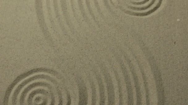 Panorama. Cirkels en kromme lijnen op het zand. Textuur van zand. — Stockvideo